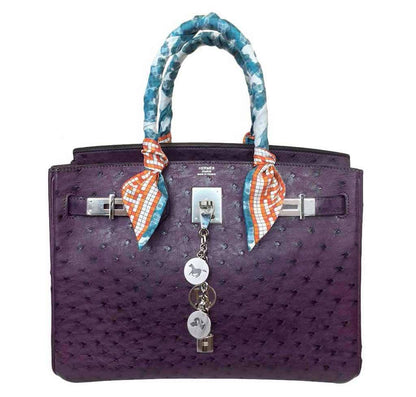 Hermes Birkin 30 Raisin Ostrich Leather Palladium Hardware