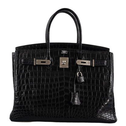 Hermes Birkin 35 Matte Black Nilo Crocodile with Palladium Hardware - 2011, O Square