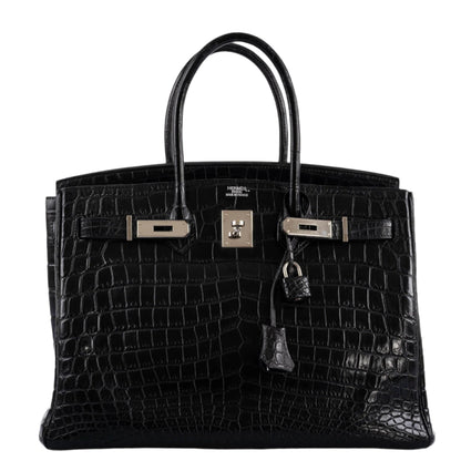 Hermes Birkin 35 Matte Black Nilo Crocodile with Palladium Hardware - 2011, O Square