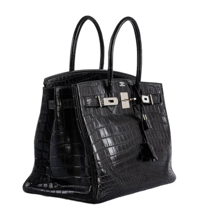 Hermes Birkin 35 Matte Black Nilo Crocodile with Palladium Hardware - 2011, O Square