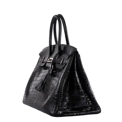 Hermes Birkin 35 Matte Black Nilo Crocodile with Palladium Hardware - 2011, O Square