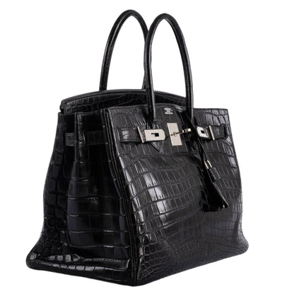 Hermes Birkin 35 Matte Black Nilo Crocodile with Palladium Hardware - 2011, O Square
