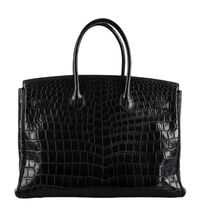 Hermes Birkin 35 Matte Black Nilo Crocodile with Palladium Hardware - 2011, O Square