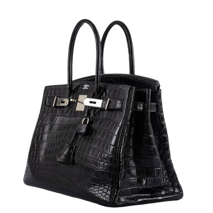 Hermes Birkin 35 Matte Black Nilo Crocodile with Palladium Hardware - 2011, O Square