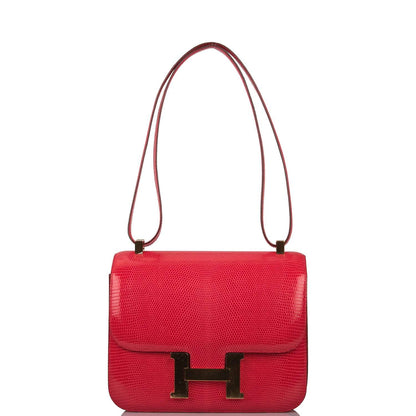 Hermes Rouge Exotique Lizard Niloticus Constance 24cm Gold Hardware