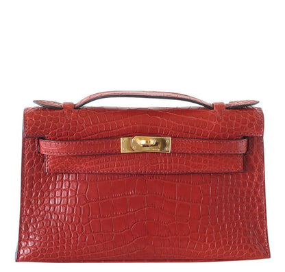 Hermes JPG Kelly Pochette Rouge H Matte Alligator Gold Hardware