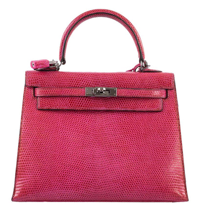 Hermes Kelly 25 Sellier Fuchsia Lizard