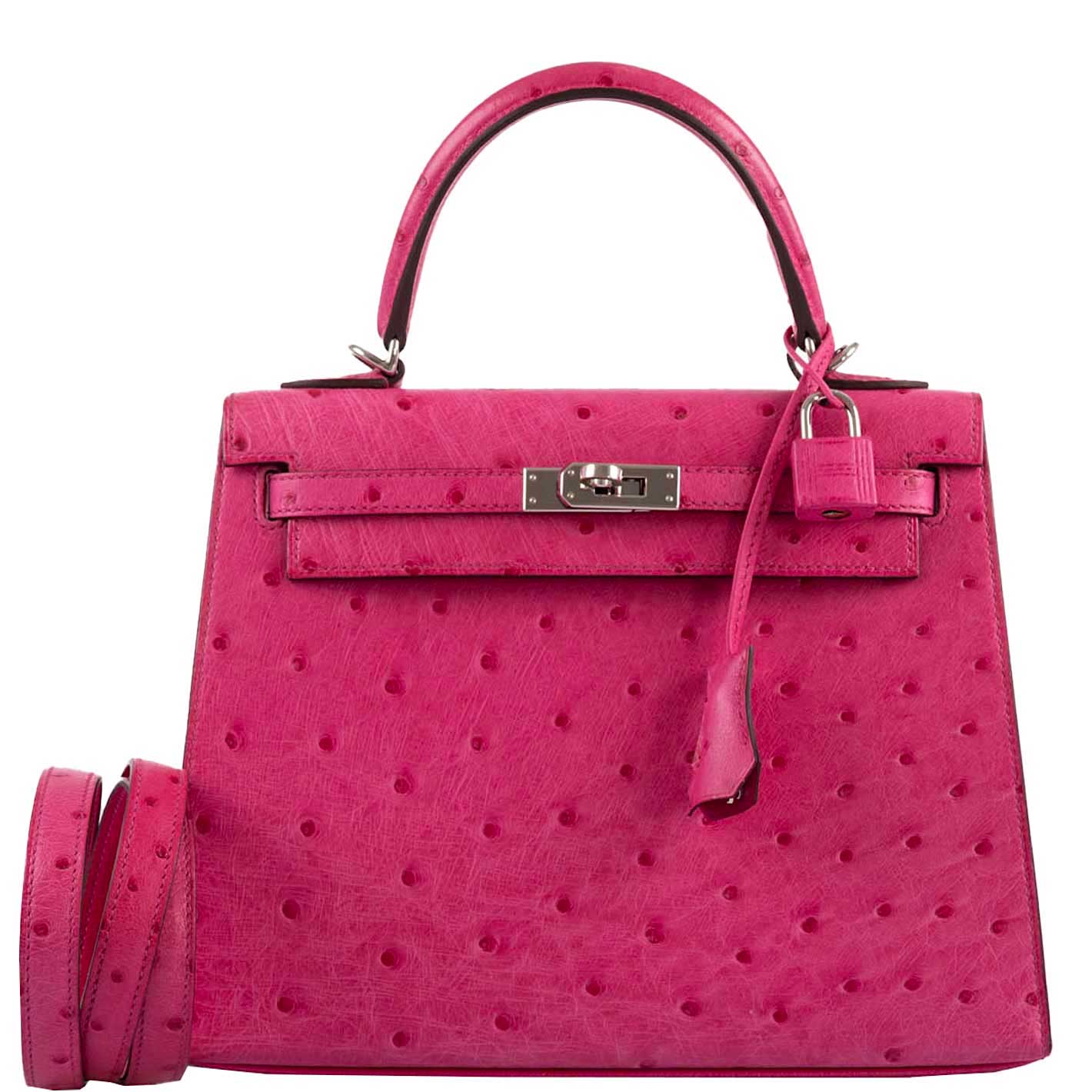 Hermes Kelly 25 Sellier Rose Tyrien Ostrich