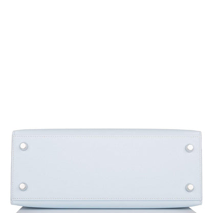 Hermes Kelly Sellier 25 Tri-Color Bleu Brume, Vert Jade and Gold Epsom Palladium Hardware