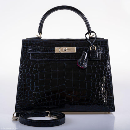 Hermes Kelly 28 Sellier Verso Blue Marine Palladium Hardware - 2019, D