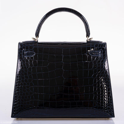 Hermes Kelly 28 Sellier Verso Blue Marine Palladium Hardware - 2019, D