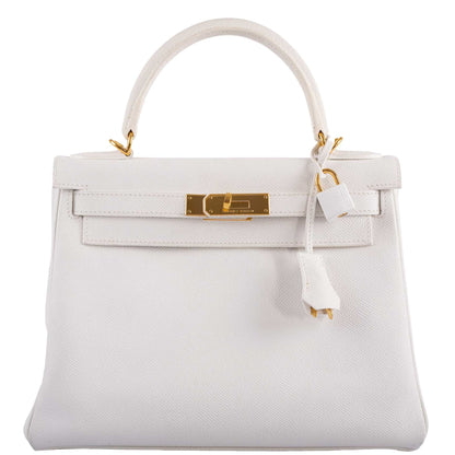 Hermes Kelly 28 Retourne White Epsom