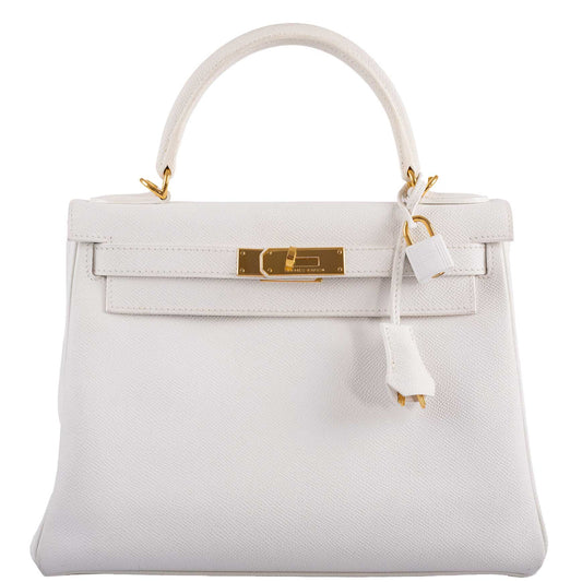 Hermes Kelly 28 Retourne White Epsom