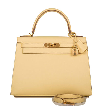 Hermes Kelly 28 Sellier Jaune Poussin