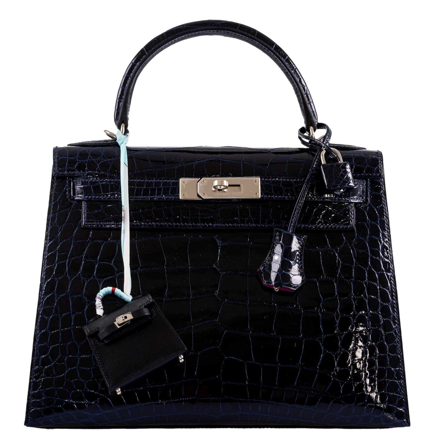 Hermes Kelly 28 Sellier Verso Blue Marine Palladium Hardware - 2019, D