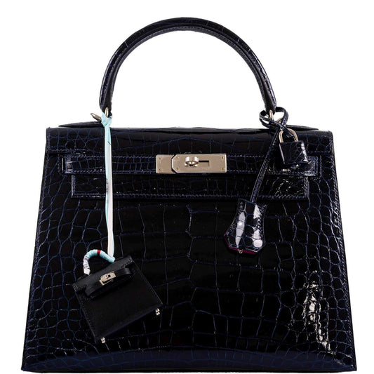 Hermes Kelly 28 Sellier Verso Blue Marine Palladium Hardware - 2019, D