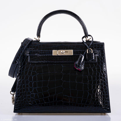 Hermes Kelly 28 Sellier Verso Blue Marine Palladium Hardware - 2019, D