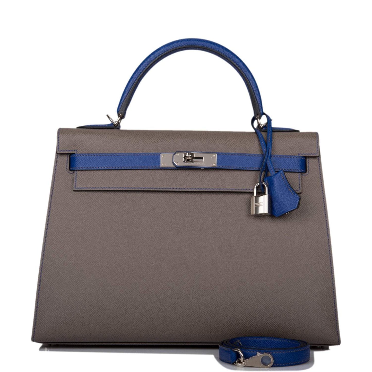 Hermes Kelly 32 Bi-Color Etain Bleu Electric