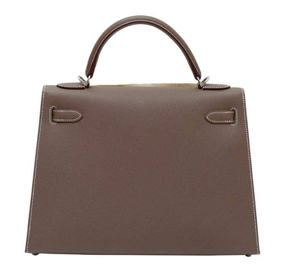 Hermes Kelly Sellier 32 Etoupe Epsom Leather Palladium Hardware