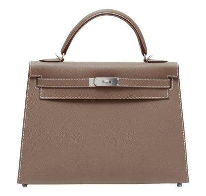 Hermes Kelly Sellier 32 Etoupe Epsom Leather Palladium Hardware