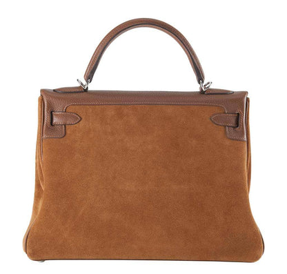 Hermes Kelly Grizzly 32 Fauve Gold Suede Togo Leather Palladium Hardware