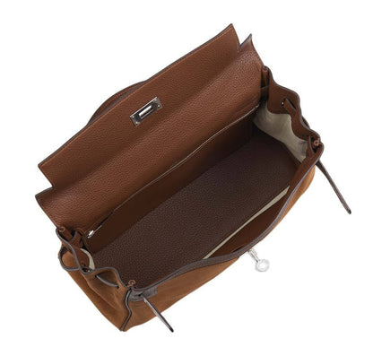 Hermes Kelly Grizzly 32 Fauve Gold Suede Togo Leather Palladium Hardware