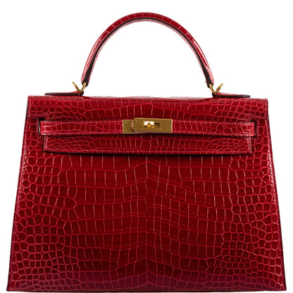 Hermes Kelly 32 Sellier Braise Porosus Crocodile