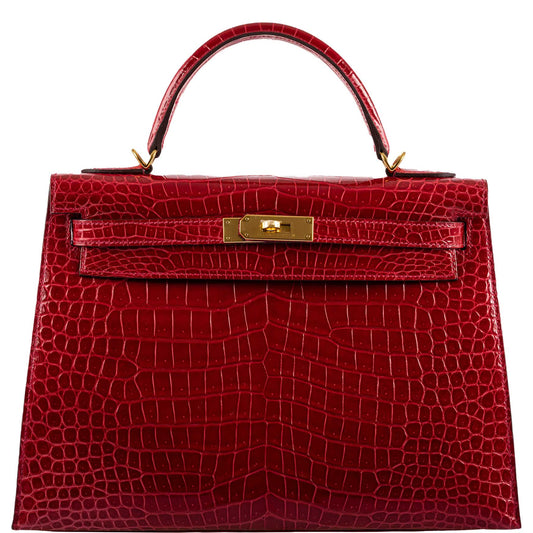 Hermes Kelly 32 Sellier Braise Porosus Crocodile