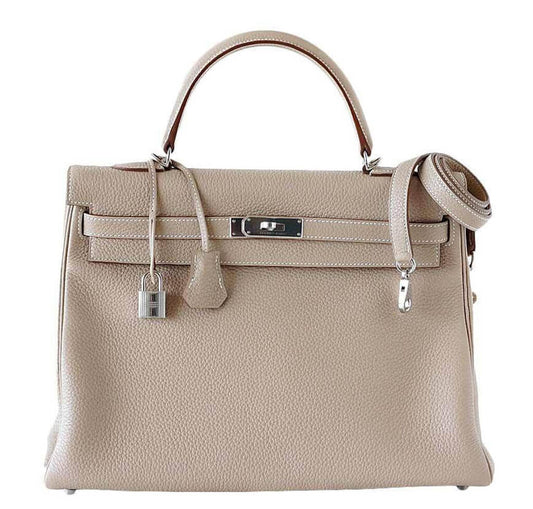 Hermes Kelly 35 Argile Supple Bag PHW