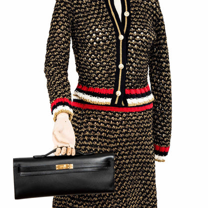 Hermes Kelly Cut Clutch Black Swift leather Gold Hardware
