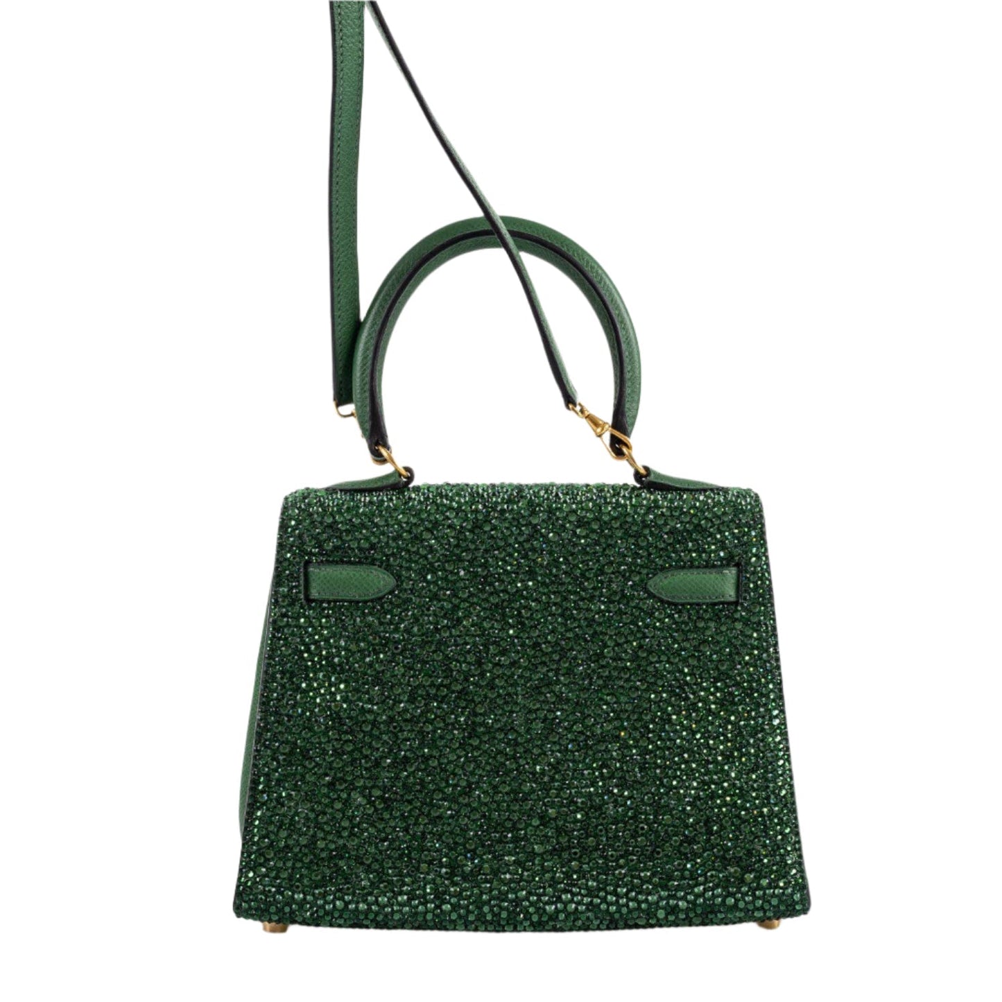 Vintage Hermes Emerald Kelly of Oz with Swarovski Crystals Epsom Gold Hardware