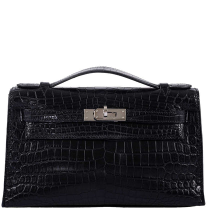 Hermes Kelly Pochette Black Matte Niloticus Crocodile