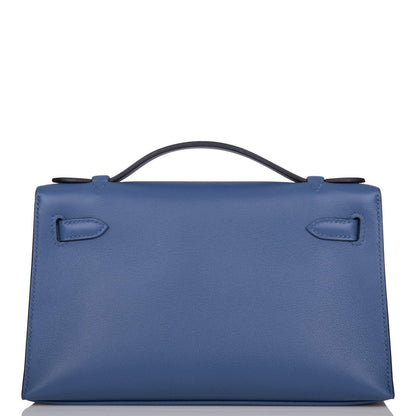 Hermes Kelly Pochette Blue Brighton Swift Palladium Hardware