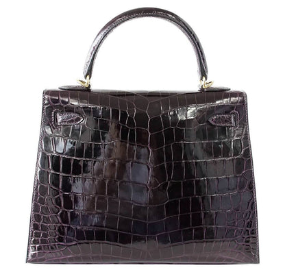 Hermes Kelly Sellier 25 Prunoir Crocodile Gold Hardware