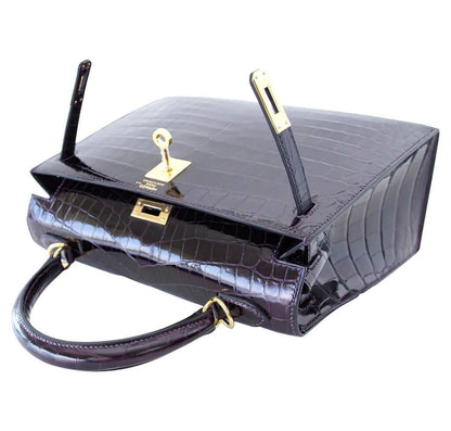 Hermes Kelly Sellier 25 Prunoir Crocodile Gold Hardware