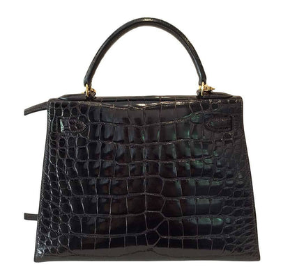 Hermes Kelly Sellier 28 Graphite Alligator Gold Hardware
