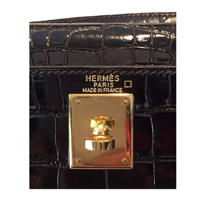 Hermes Kelly Sellier 28 Graphite Alligator Gold Hardware