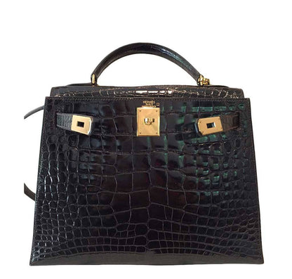 Hermes Kelly Sellier 28 Graphite Alligator Gold Hardware