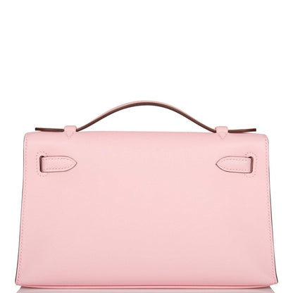 Hermes Rose Sakura Swift Mini Kelly Pochette Palladium Hardware
