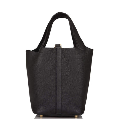 Hermes Picotin Lock 18 cm Black Clemence Leather Gold Hardware