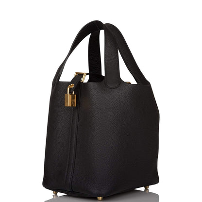 Hermes Picotin Lock 18 cm Black Clemence Leather Gold Hardware