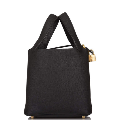 Hermes Picotin Lock 18 cm Black Clemence Leather Gold Hardware