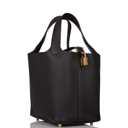 Hermes Picotin Lock 18 cm Black Clemence Leather Gold Hardware