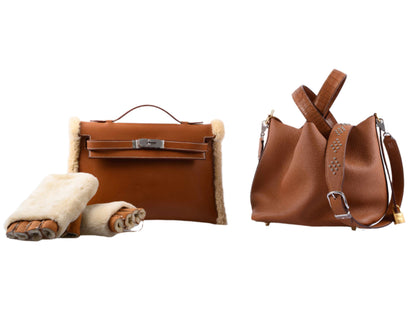 Hermes Teddy Kelly Clutch Barenia Leather & Mouton Shearling Palladium Hardware - 2007, K Square