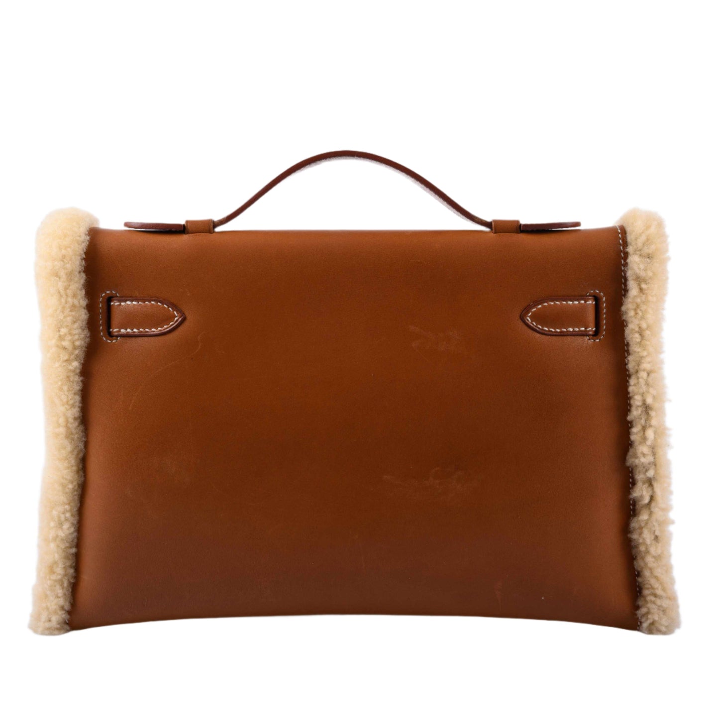 Hermes Teddy Kelly Clutch Barenia Leather & Mouton Shearling Palladium Hardware - 2007, K Square