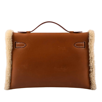 Hermes Teddy Kelly Clutch Barenia Leather & Mouton Shearling Palladium Hardware - 2007, K Square