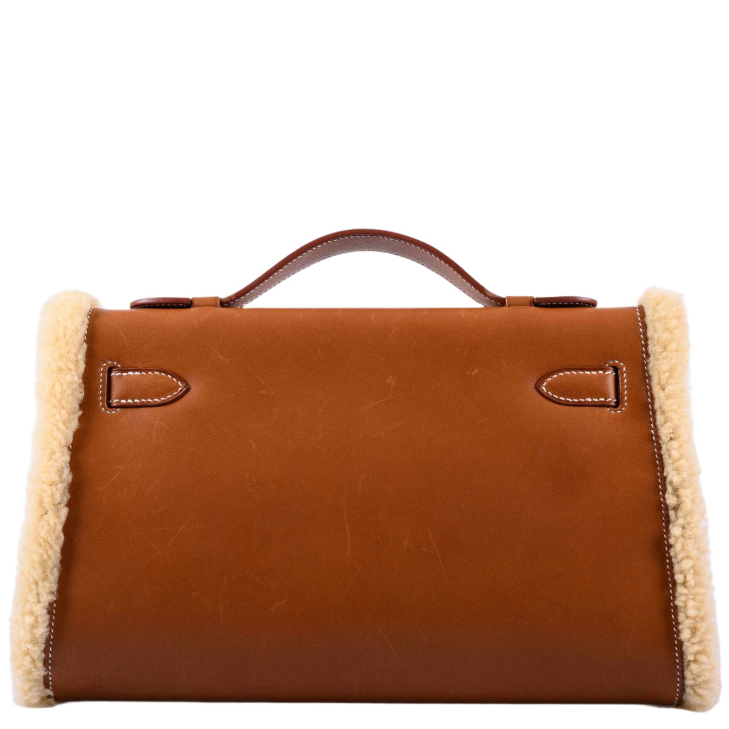 Hermes Teddy Kelly Clutch Barenia Leather & Mouton Shearling Palladium Hardware - 2007, K Square