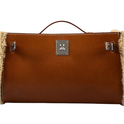 Hermes Teddy Kelly Clutch Barenia Leather & Mouton Shearling Palladium Hardware - 2007, K Square