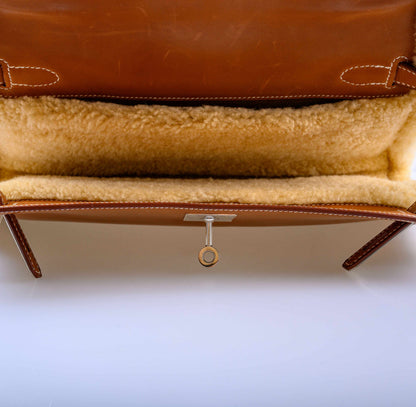Hermes Teddy Kelly Clutch Barenia Leather & Mouton Shearling Palladium Hardware - 2007, K Square