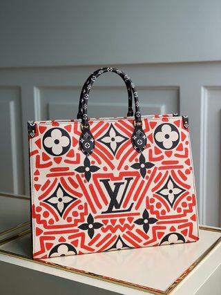 Pre-Loved LOUIS VUITTON Onthego GM Crafty Monogram Giant Canvas Shoulder Bag Red